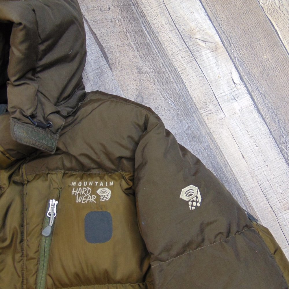 Mountain Hardwear Men M Full Zip Goose Down Puffer Jacket Brown Coat *Patched* - Picture 4 of 11